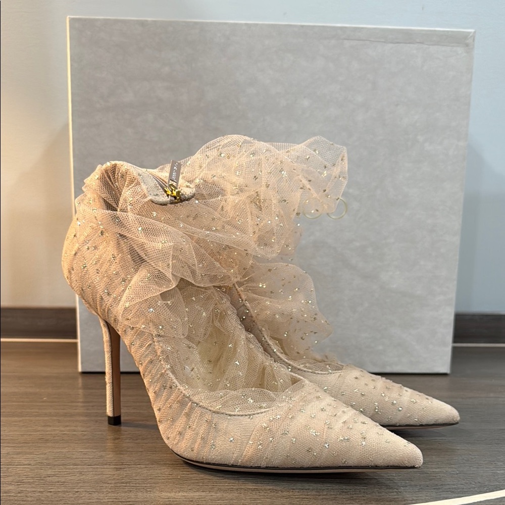 Jimmy Choo Lavish 100 Cream Stiletto Heels